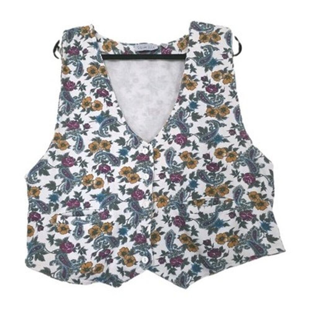 Vintage Venezia Floral Cottagecore Vest Womens 14/16 L/XL Fleece Grandma Ditsy